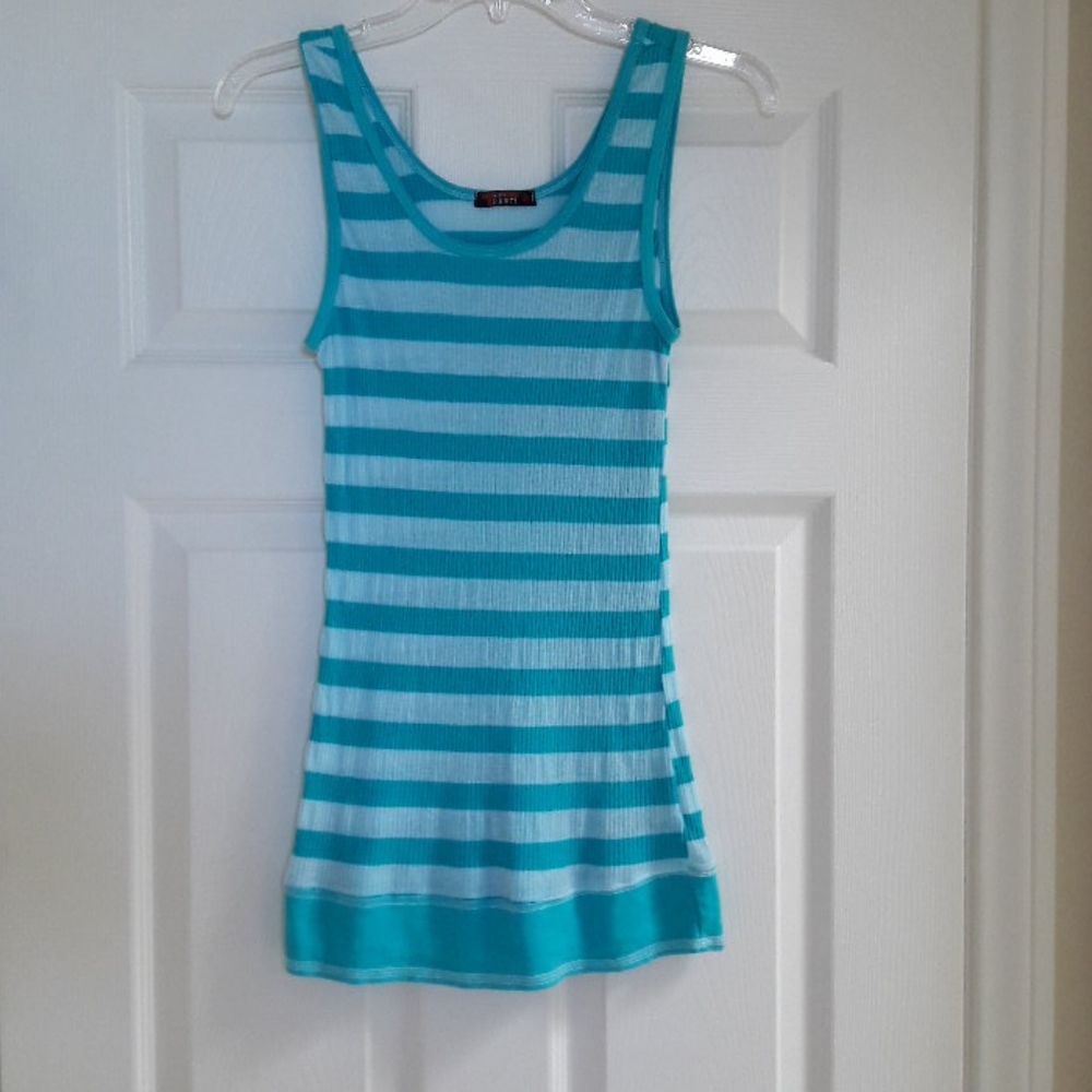T Party Aqua Blue Ribbed Workout Fitness Tank Top